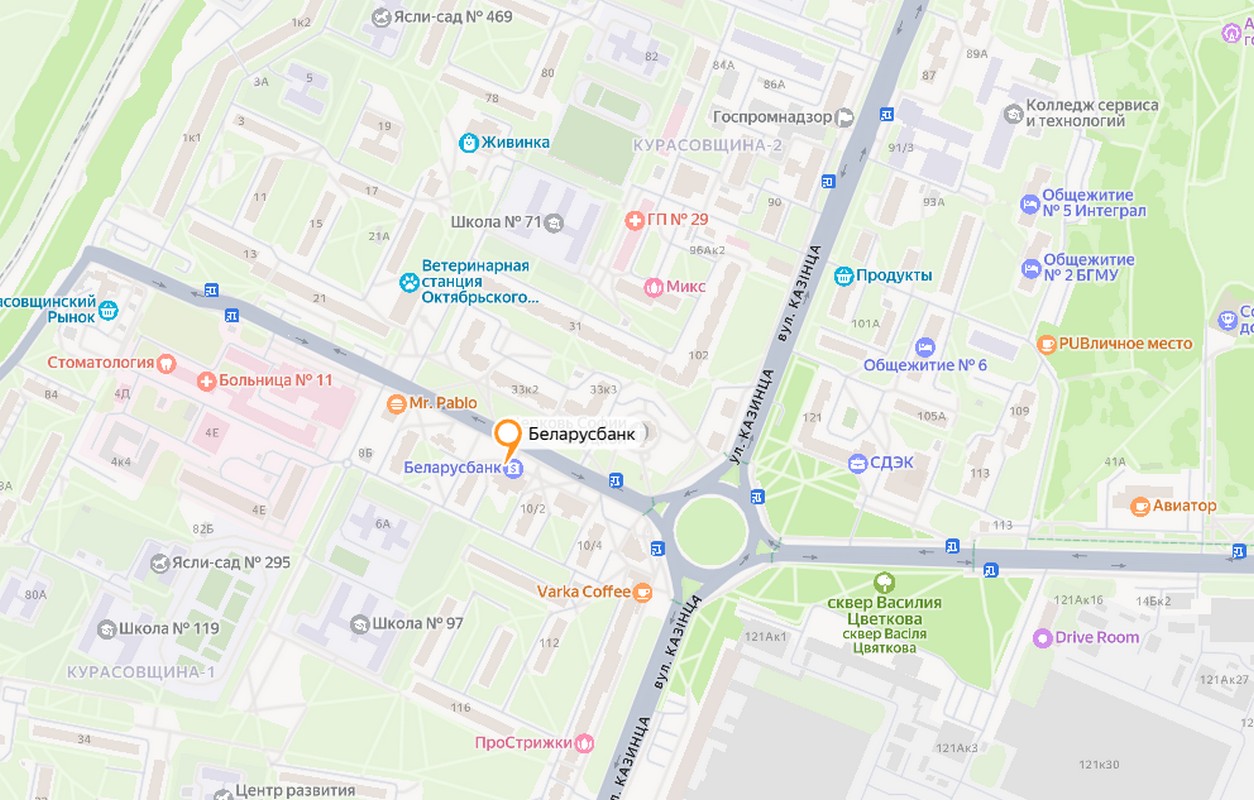 Карта проезда - ул. Казинца, 91